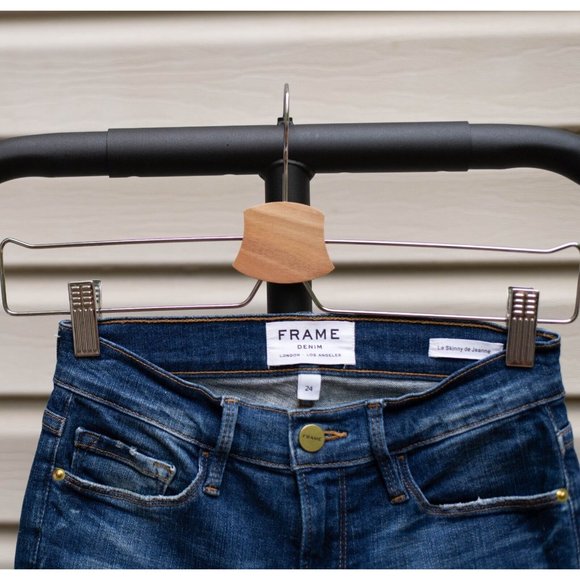 FRAME Womens Le Skinny de Jeanne Jeans Size 24 Blue Wash Frayed Cutoff Mid Rise - Picture 3 of 6